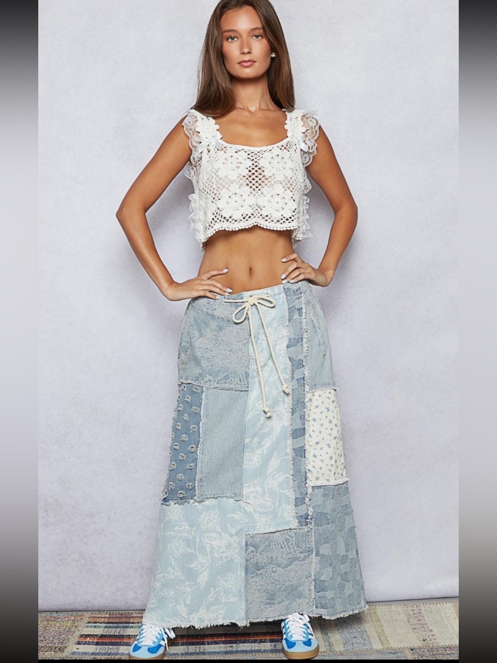 POL Maxed Out Corded Waist Patchwork Denim Skirt - Picture 6 of 16